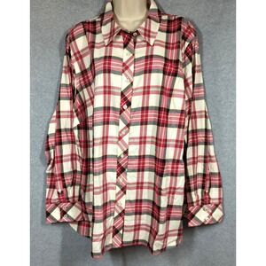 New Talbots Plus 3X Blouse Cotton Plaid Button Up Long Sleeve Classic Cottage